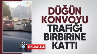 Düğün konvoyu trafiği aksattı