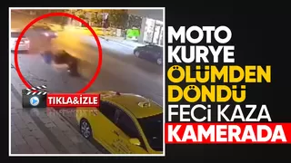 Otomobil kuryeye böyle çarptı