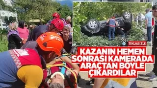 Takla atan otomobildeki 6 kişi yaralandı